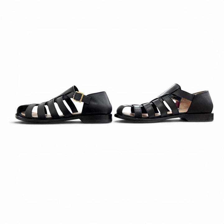 Great LOEWE Sandals CAMPO SANDAL Logo buckle Gurkha sandals, flat. black leather