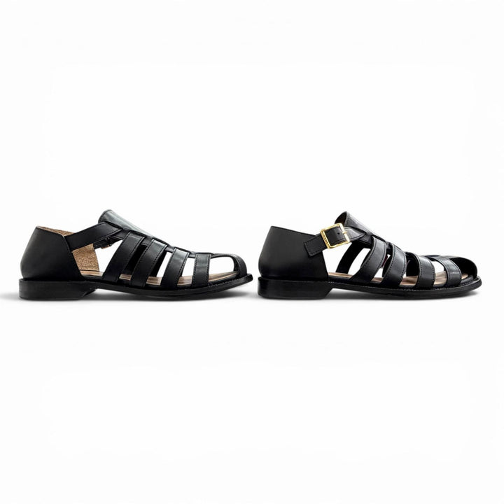 Great LOEWE Sandals CAMPO SANDAL Logo buckle Gurkha sandals, flat. black leather