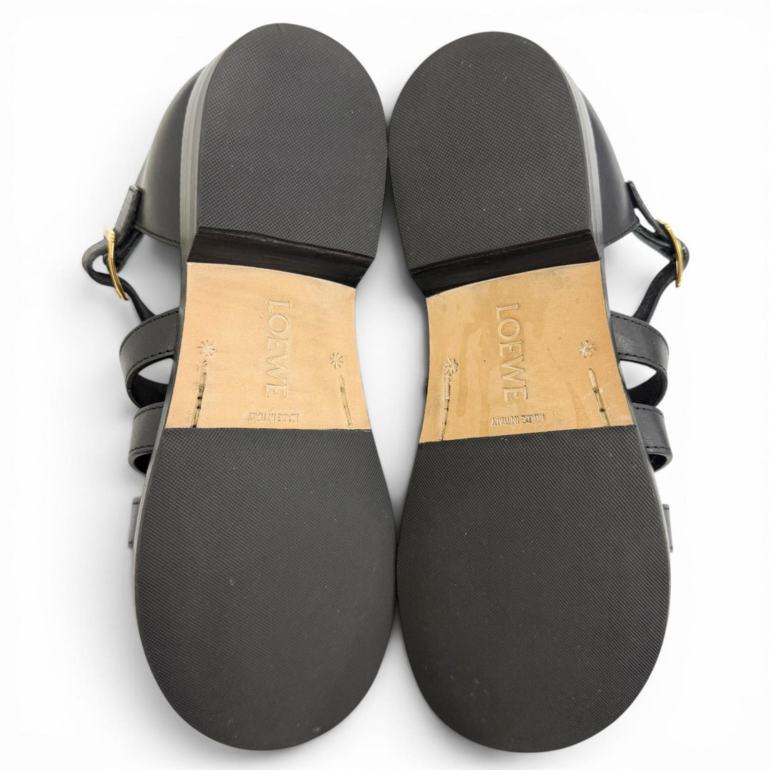 Great LOEWE Sandals CAMPO SANDAL Logo buckle Gurkha sandals, flat. black leather