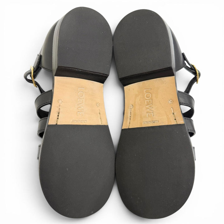 Great LOEWE Sandals CAMPO SANDAL Logo buckle Gurkha sandals, flat. black leather