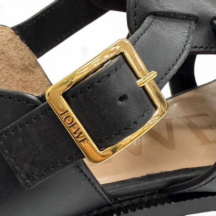 Great LOEWE Sandals CAMPO SANDAL Logo buckle Gurkha sandals, flat. black leather
