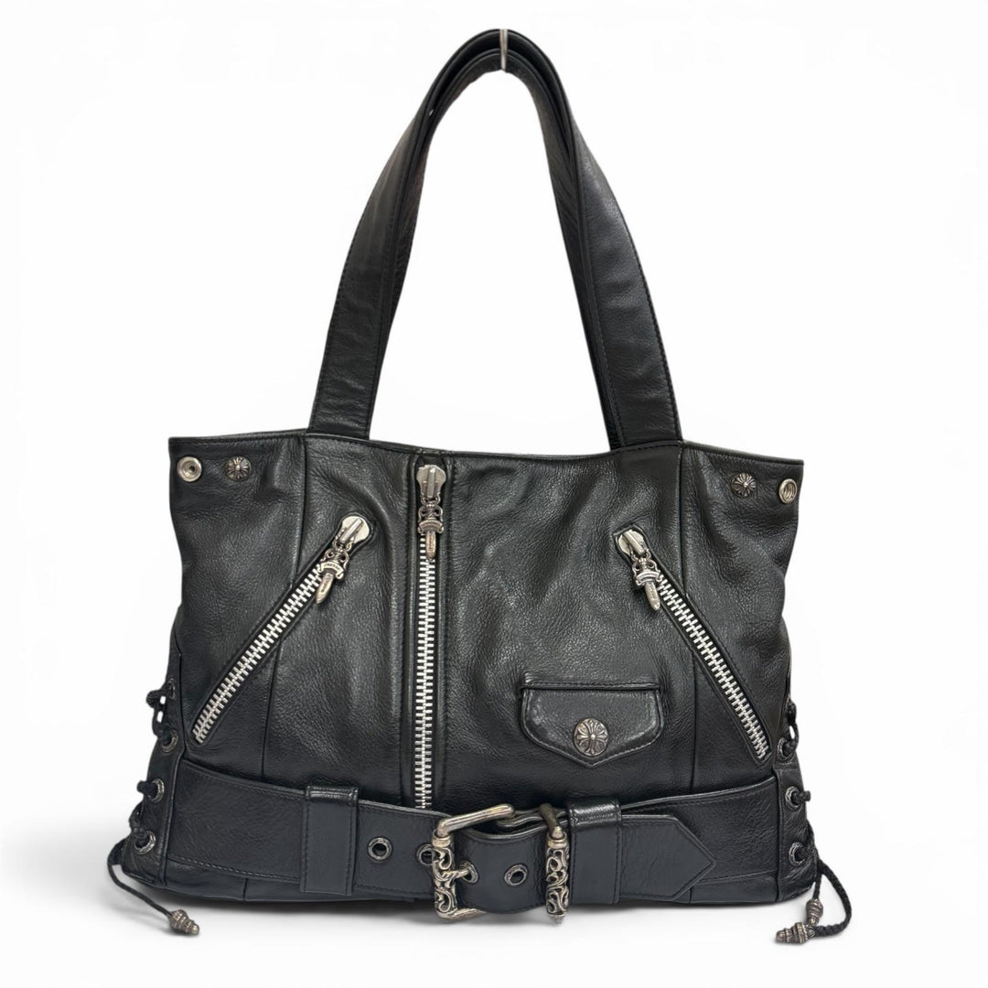Great CHROME HEARTS Tote Bag JJ Dean Large Riders Jacket black leather mens