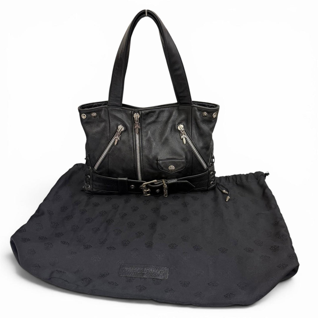 Great CHROME HEARTS Tote Bag JJ Dean Large Riders Jacket black leather mens