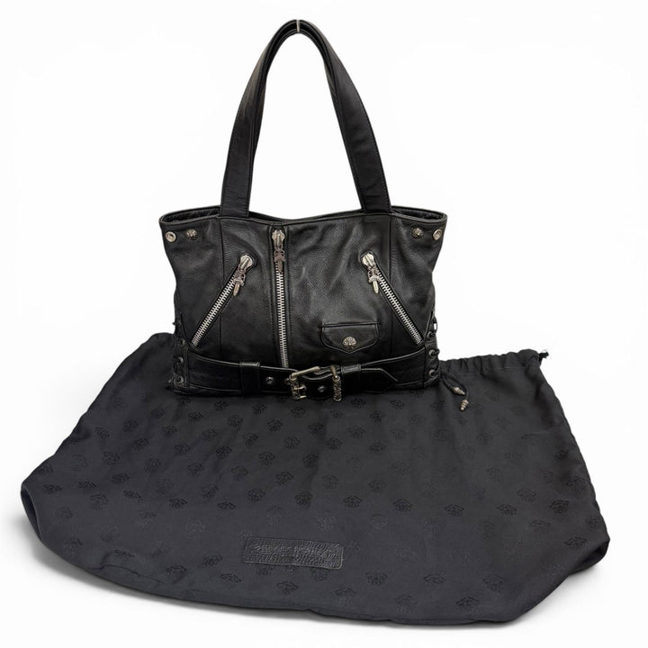 Great CHROME HEARTS Tote Bag JJ Dean Large Riders Jacket black leather mens