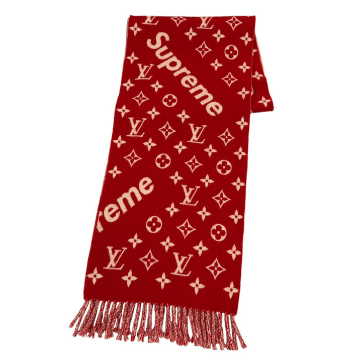 Great LOUIS VUITTON×Supreme Scarf fringe Red wool Women MP1890