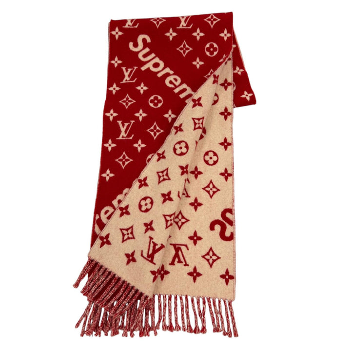 Great LOUIS VUITTON×Supreme Scarf fringe Red wool Women MP1890