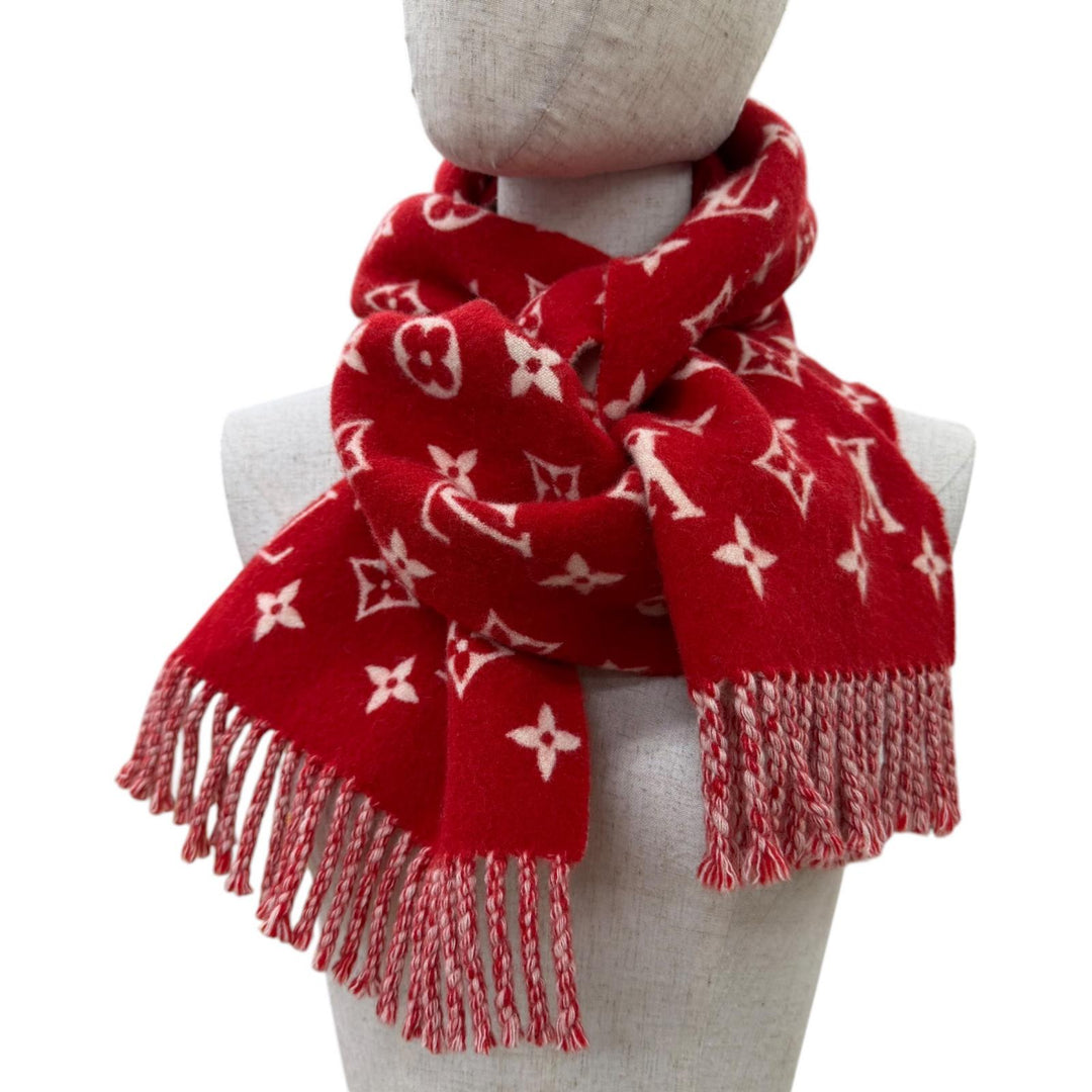 Great LOUIS VUITTON×Supreme Scarf fringe Red wool Women MP1890