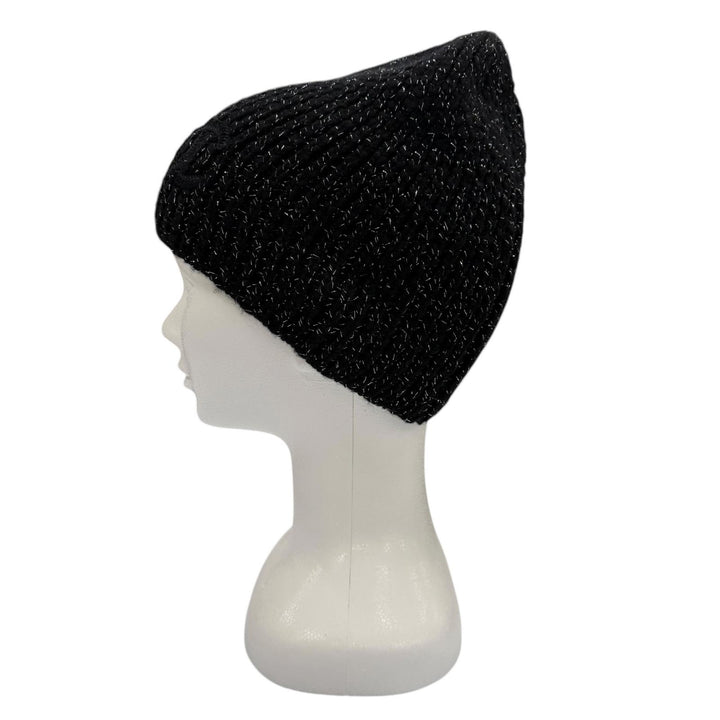Excellent CHANEL Knit cap Cruise Collection CocoMake Glitter Hat black AAB710