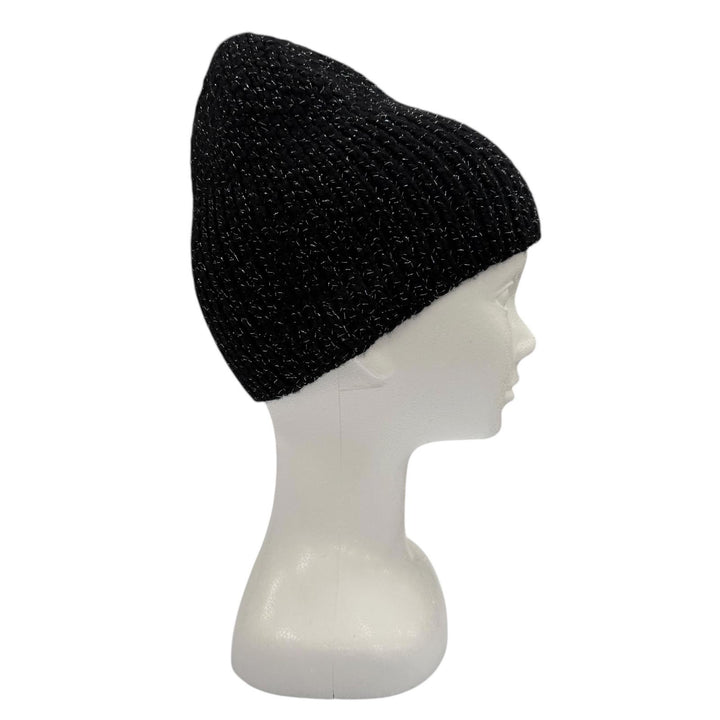 Excellent CHANEL Knit cap Cruise Collection CocoMake Glitter Hat black AAB710