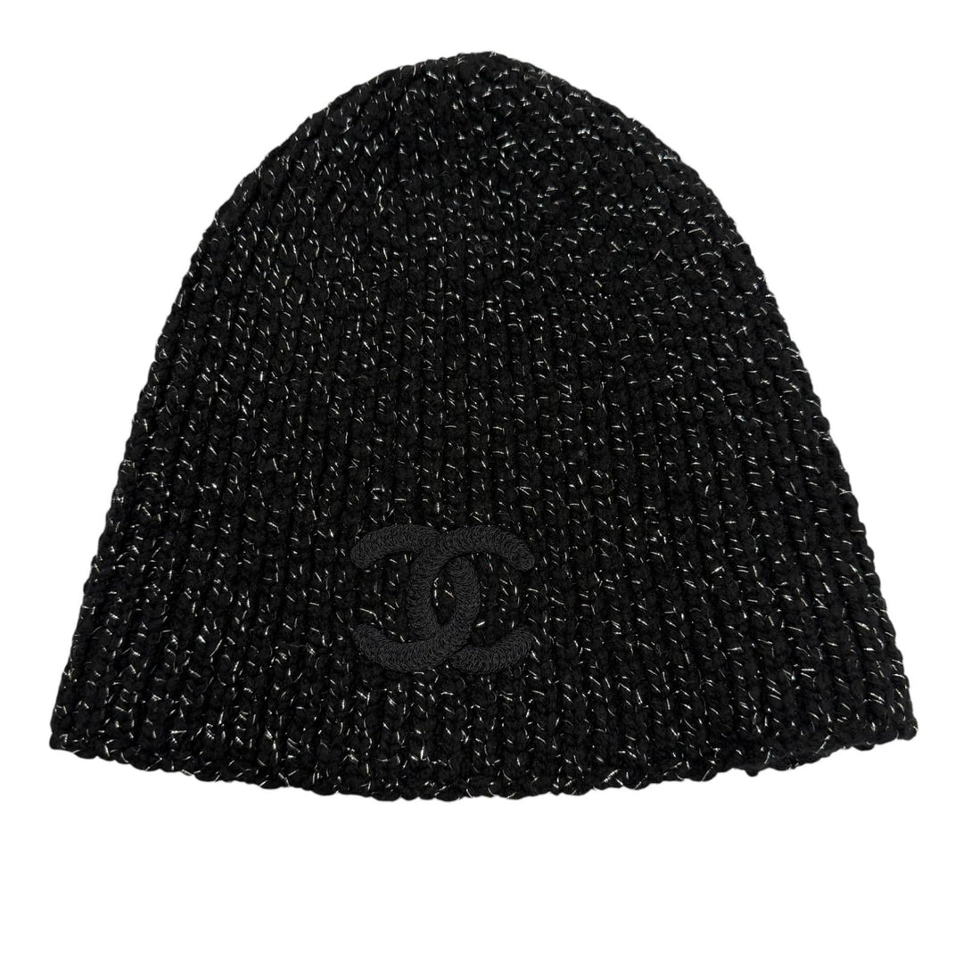 Excellent CHANEL Knit cap Cruise Collection CocoMake Glitter Hat black AAB710