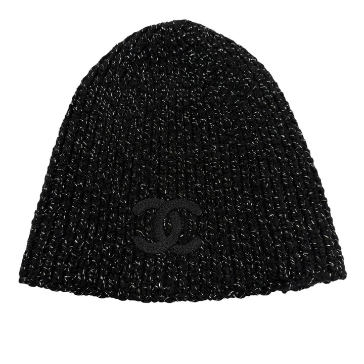 Excellent CHANEL Knit cap Cruise Collection CocoMake Glitter Hat black AAB710