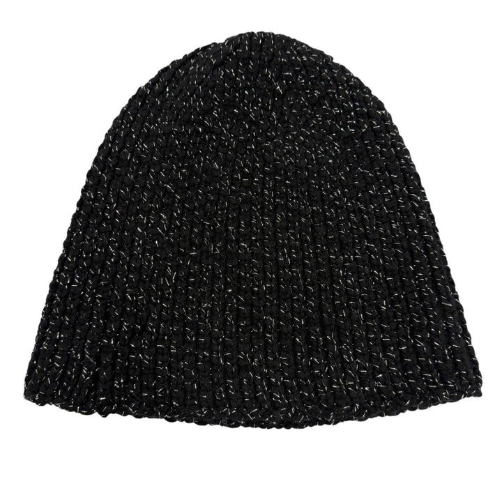 Excellent CHANEL Knit cap Cruise Collection CocoMake Glitter Hat black AAB710