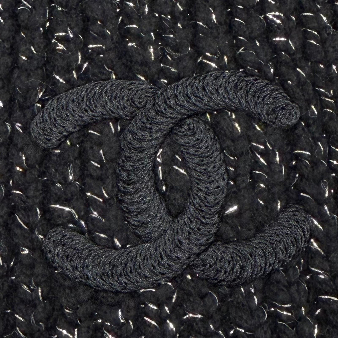 Excellent CHANEL Knit cap Cruise Collection CocoMake Glitter Hat black AAB710
