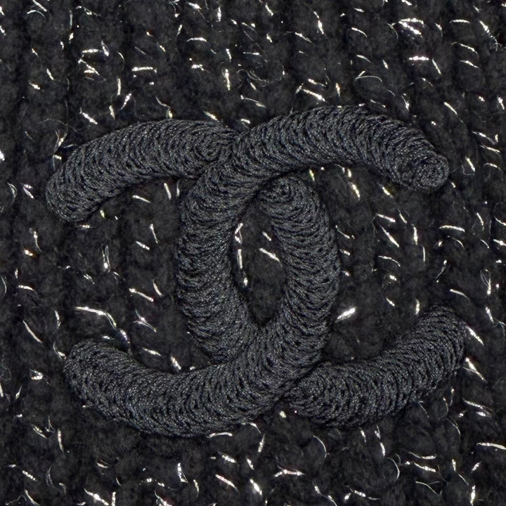 Excellent CHANEL Knit cap Cruise Collection CocoMake Glitter Hat black AAB710