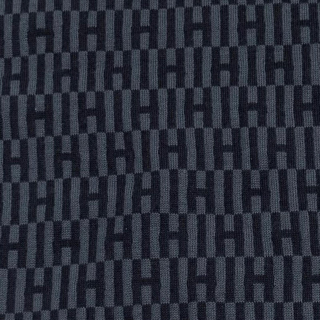 Pristine HERMES Scarf H logo all-over print stole Navy cashmere mens