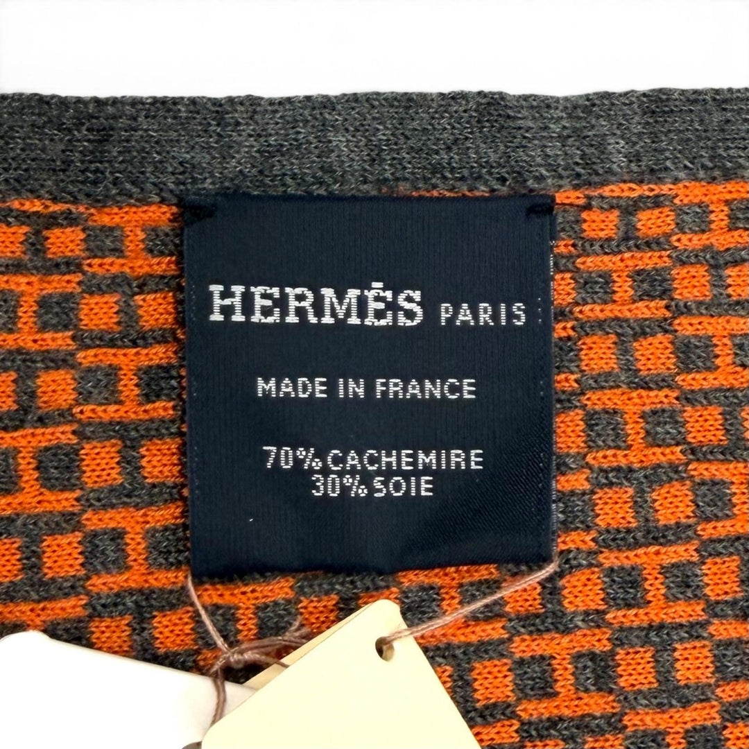 Pristine HERMES Scarf H logo all-over print stole Navy cashmere mens