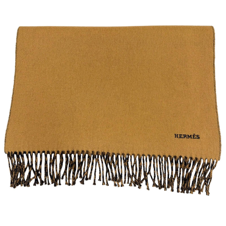Excellent HERMES Scarf Recto Verso Brown cashmere mens
