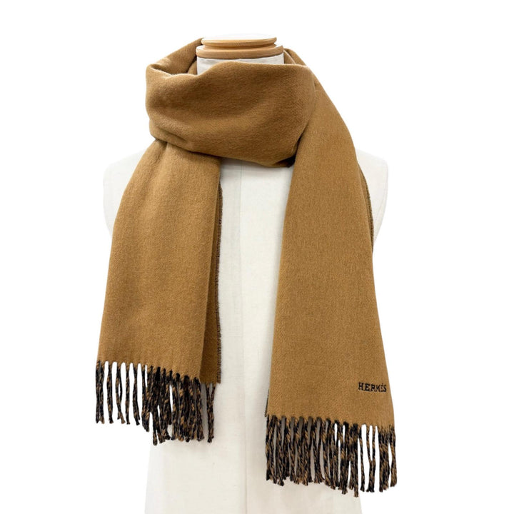 Excellent HERMES Scarf Recto Verso Brown cashmere mens