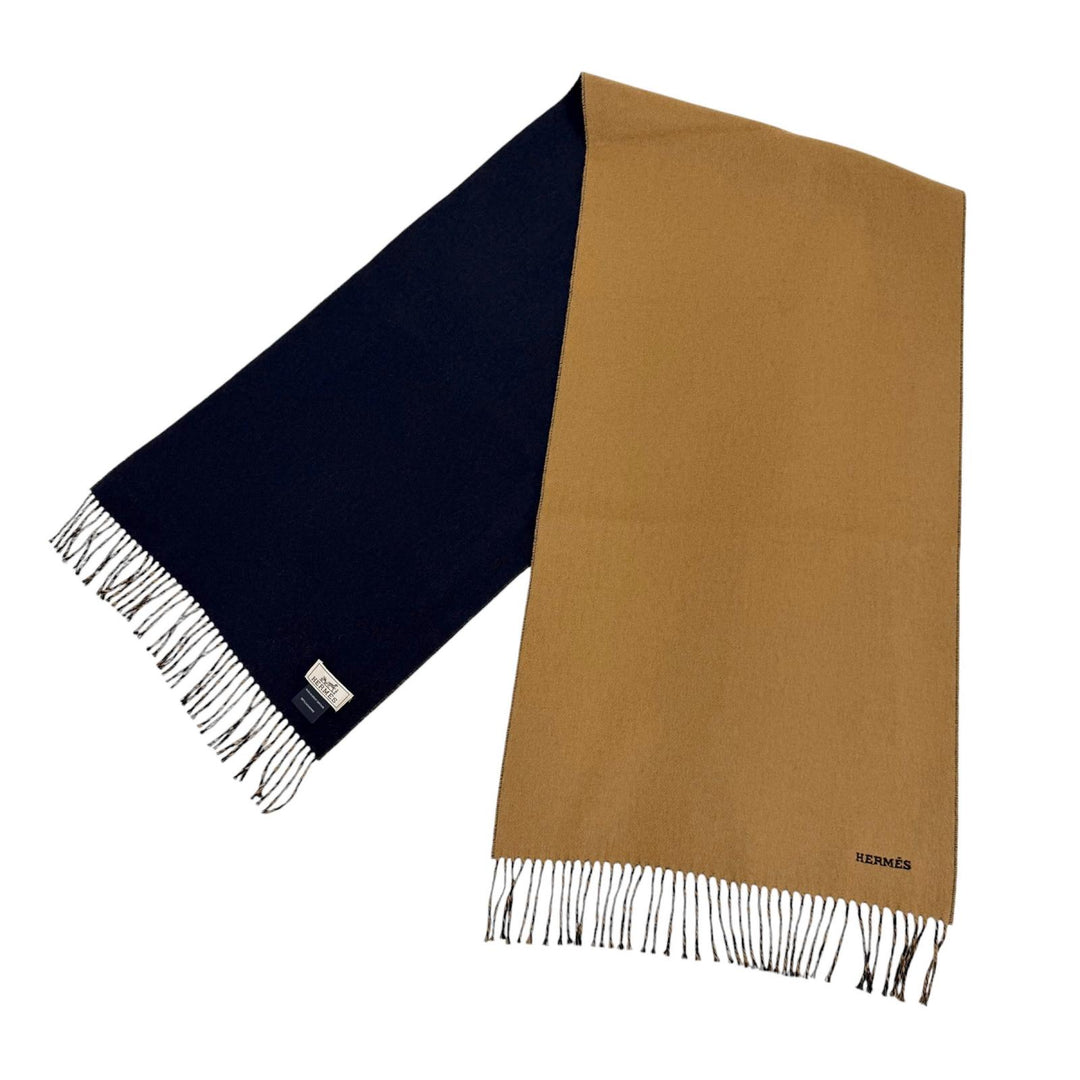 Excellent HERMES Scarf Recto Verso Brown cashmere mens