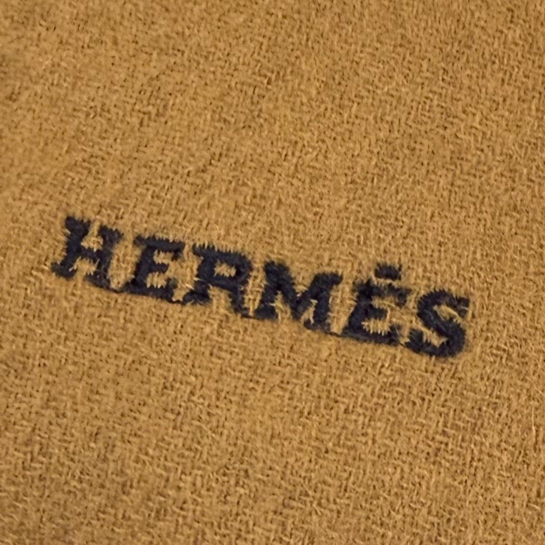 Excellent HERMES Scarf Recto Verso Brown cashmere mens