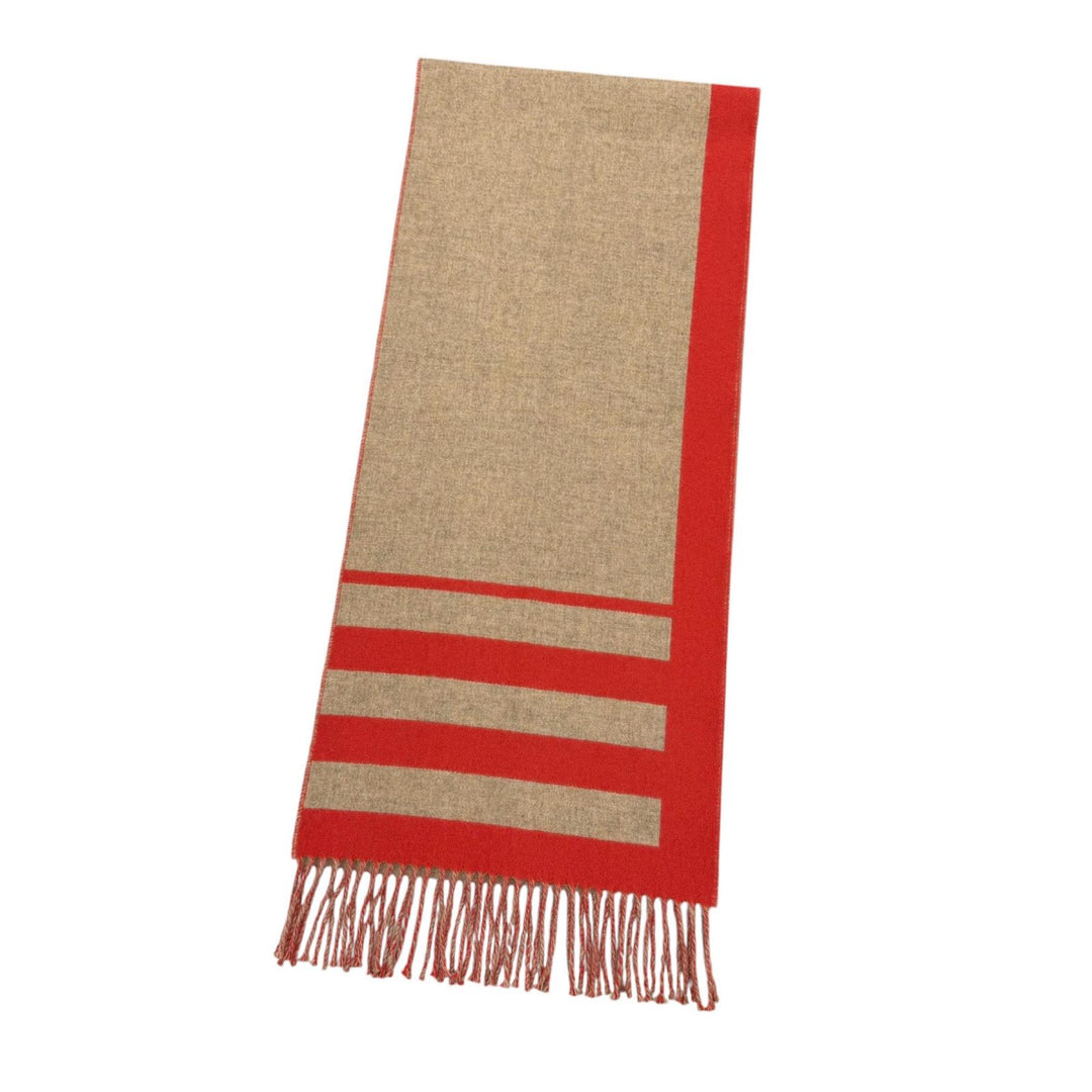 Excellent HERMES Scarf Love Story Scarf Horse pattern with fringe Red cashmere