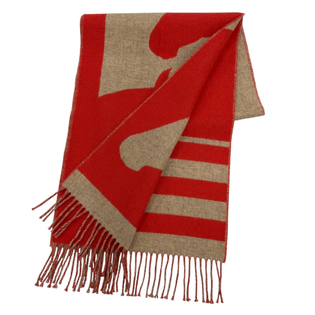 Excellent HERMES Scarf Love Story Scarf Horse pattern with fringe Red cashmere