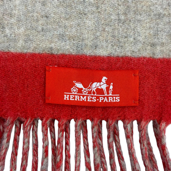 Excellent HERMES Scarf Love Story Scarf Horse pattern with fringe Red cashmere