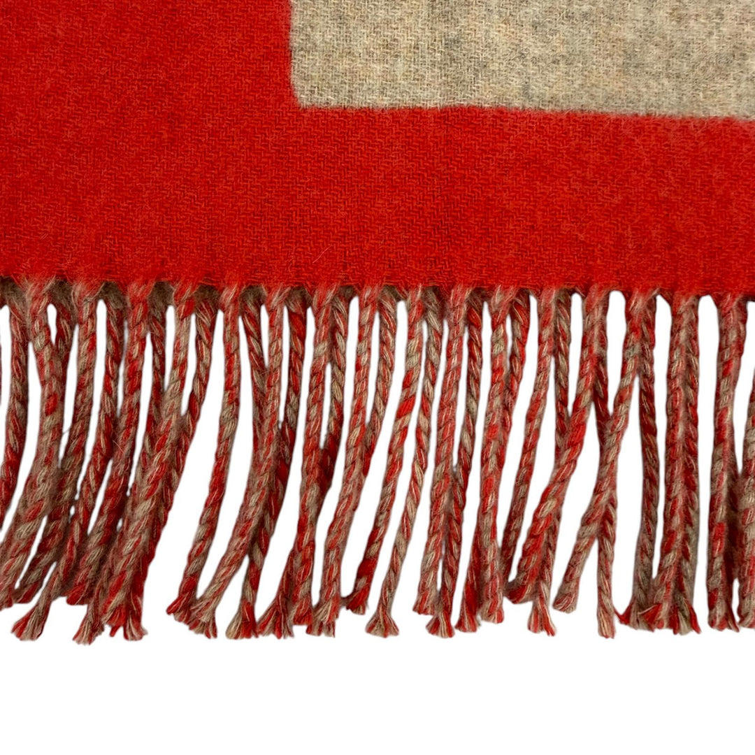 Excellent HERMES Scarf Love Story Scarf Horse pattern with fringe Red cashmere