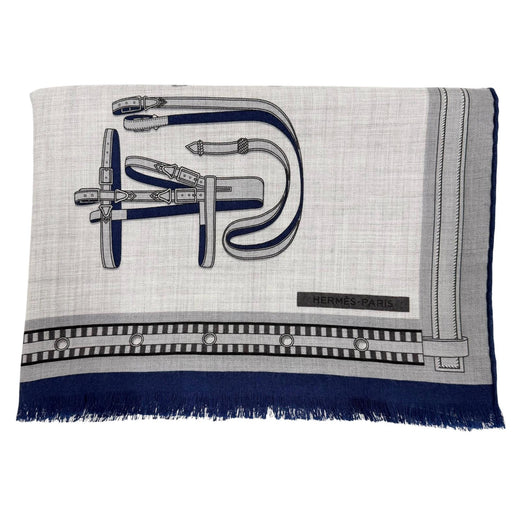 Excellent HERMES Stall Rectangle Retort Echestre Navy cashmere mens