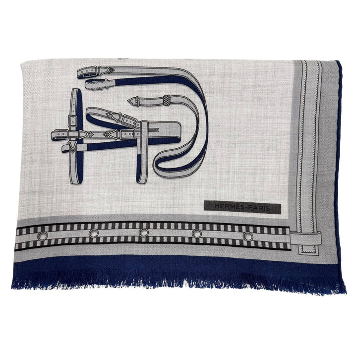 Excellent HERMES Stall Rectangle Retort Echestre Navy cashmere mens