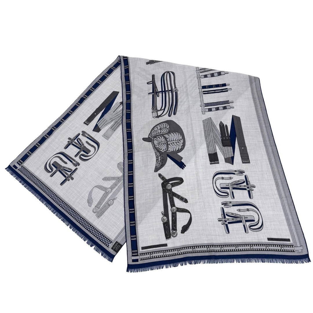 Excellent HERMES Stall Rectangle Retort Echestre Navy cashmere mens