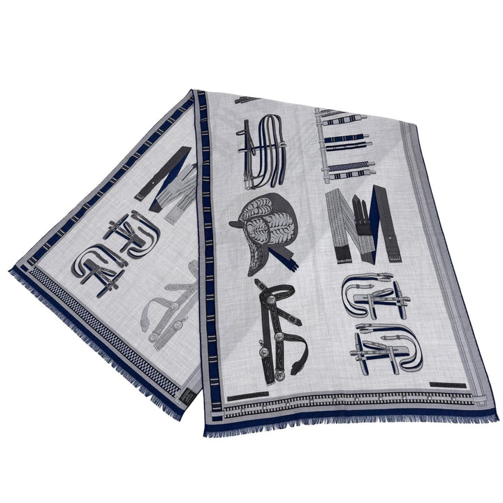 Excellent HERMES Stall Rectangle Retort Echestre Navy cashmere mens