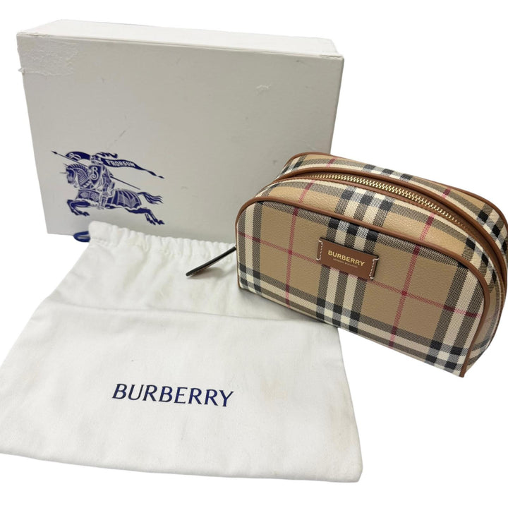 Pristine BURBERRY Pouch Novacheck Archive Check beige leather Women 8094419