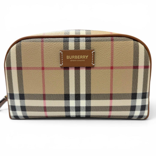 Pristine BURBERRY Pouch Novacheck Archive Check beige leather Women 8094419