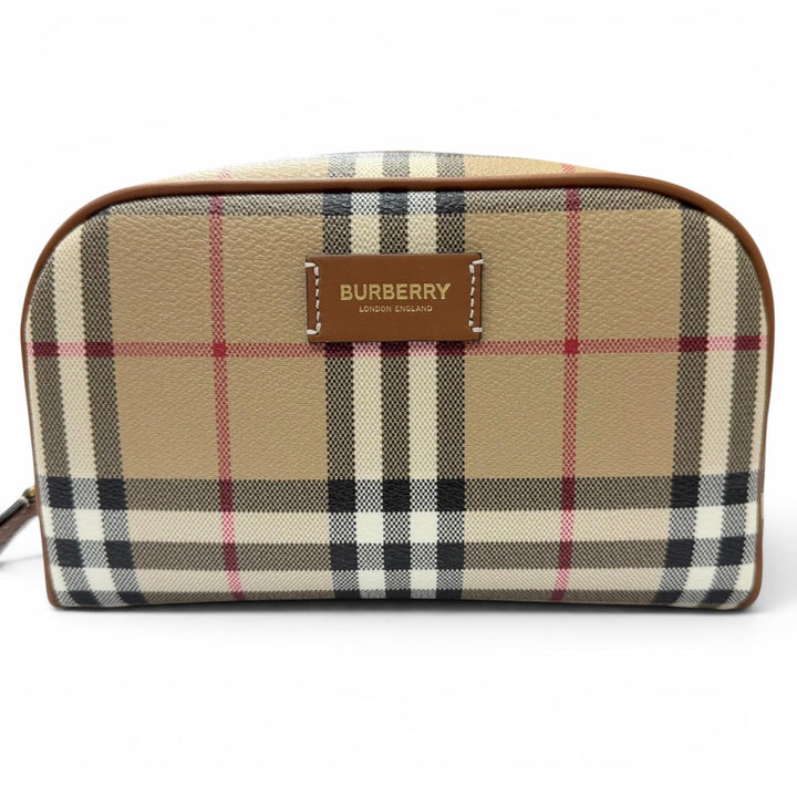 Pristine BURBERRY Pouch Novacheck Archive Check beige leather Women 8094419