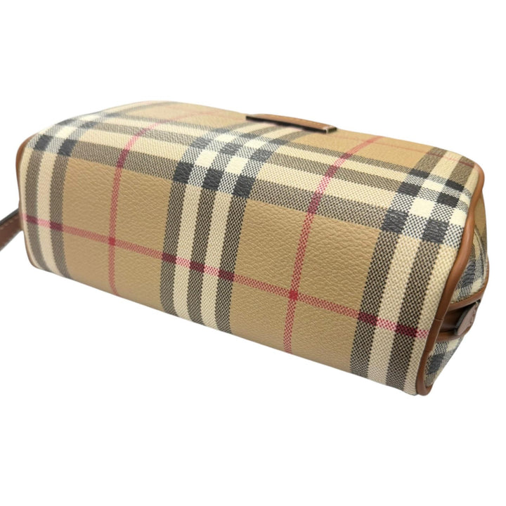 Pristine BURBERRY Pouch Novacheck Archive Check beige leather Women 8094419