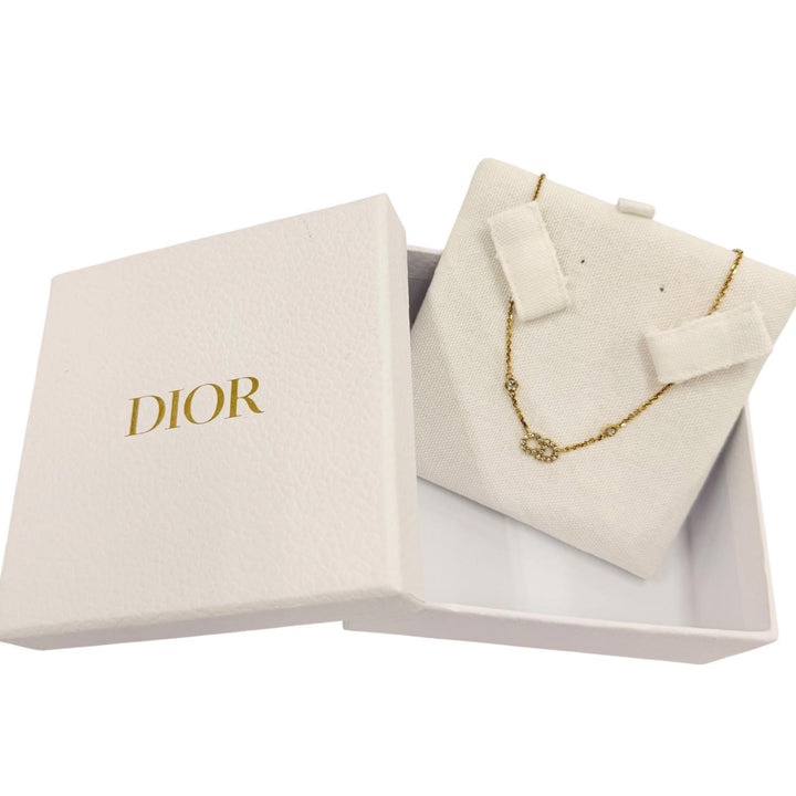 Excellent Christian Dior Clair D Lune Necklace CD logo rhinestone gold Women
