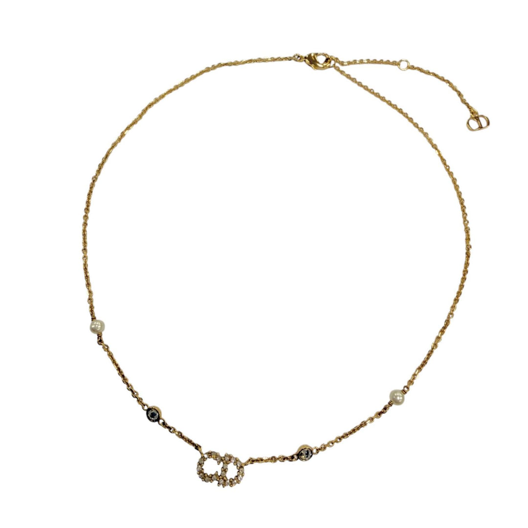 Excellent Christian Dior Clair D Lune Necklace CD logo rhinestone gold Women