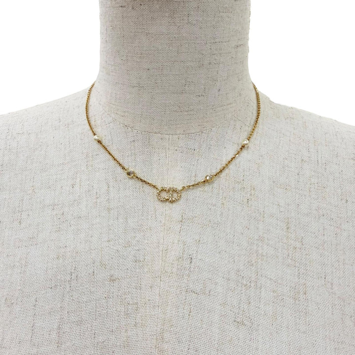 Excellent Christian Dior Clair D Lune Necklace CD logo rhinestone gold Women
