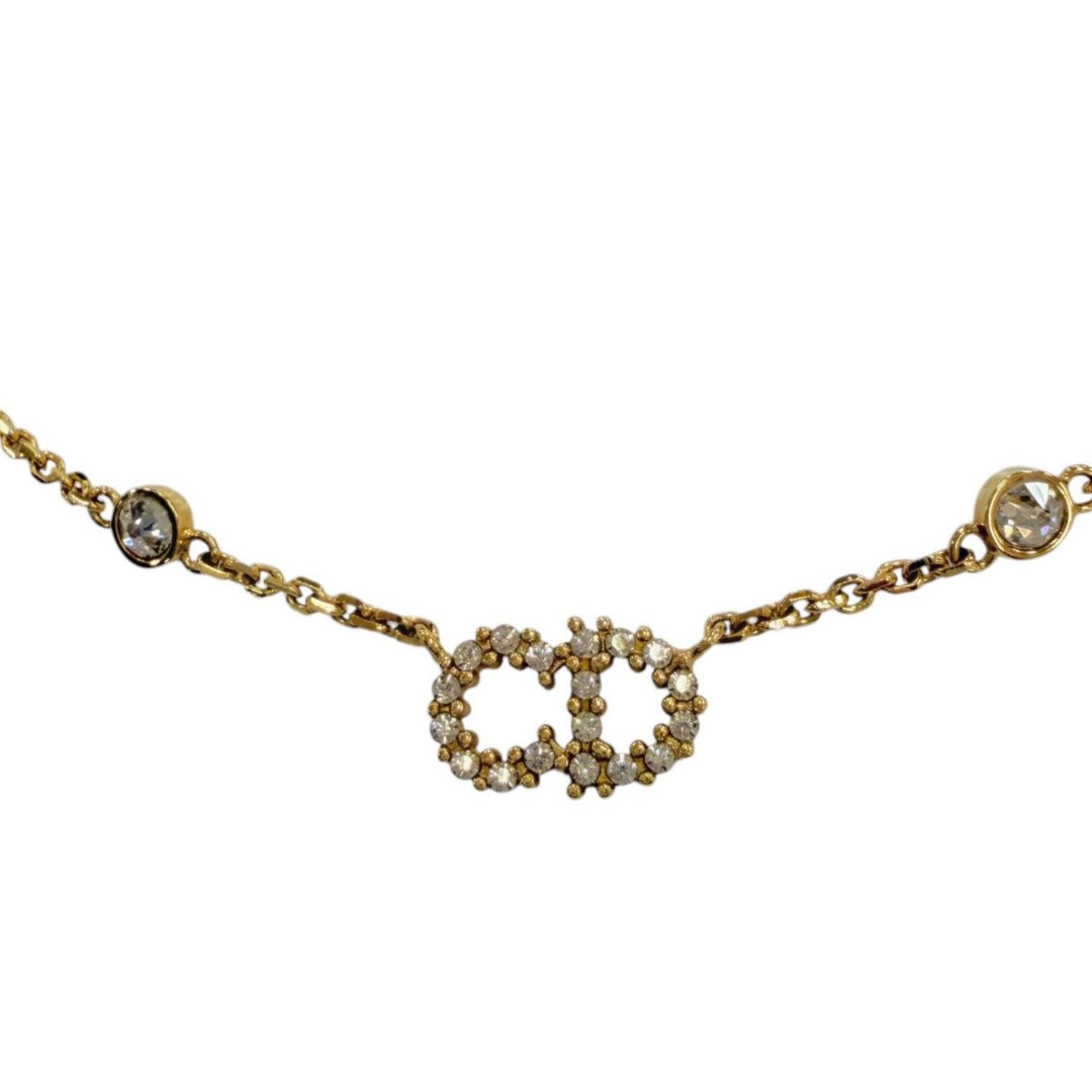 Excellent Christian Dior Clair D Lune Necklace CD logo rhinestone gold Women