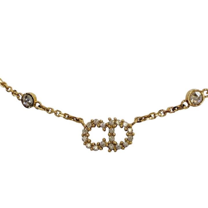 Excellent Christian Dior Clair D Lune Necklace CD logo rhinestone gold Women