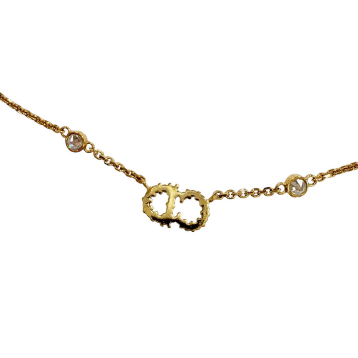 Excellent Christian Dior Clair D Lune Necklace CD logo rhinestone gold Women