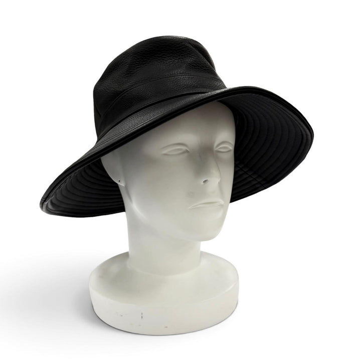 Excellent HERMES hat Deerskin Bucket Hat black Deerskin Women 56