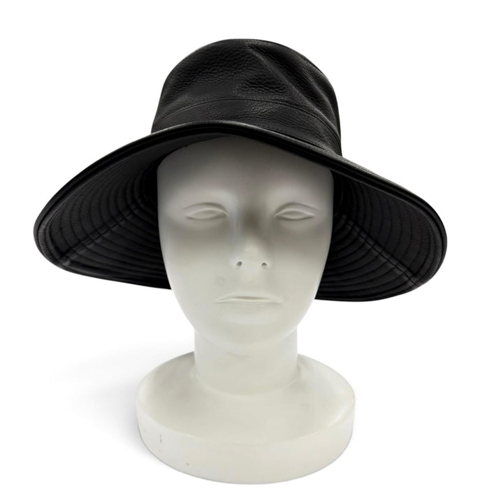 Excellent HERMES hat Deerskin Bucket Hat black Deerskin Women 56