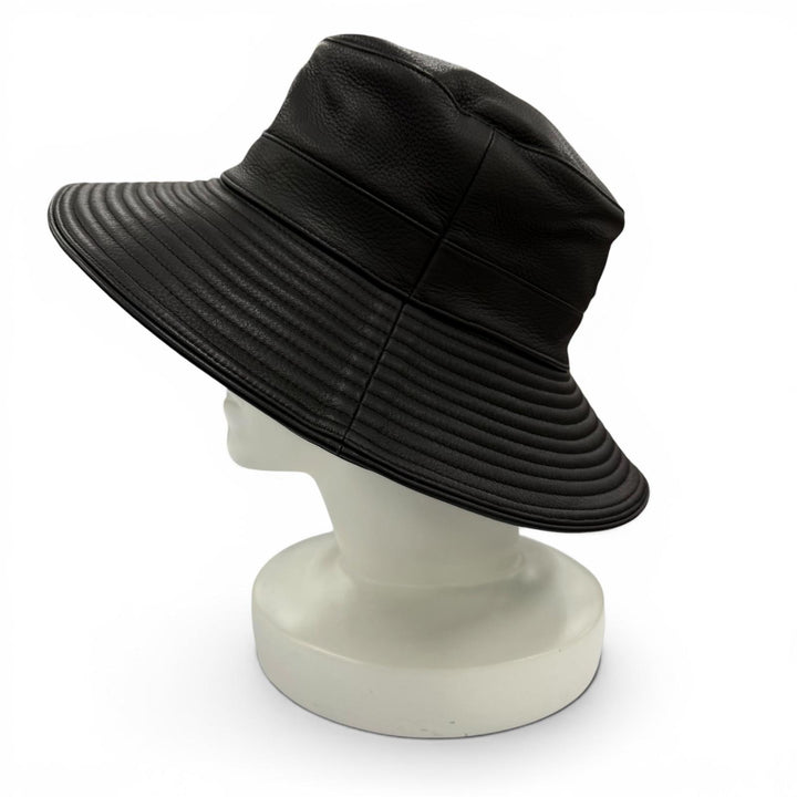 Excellent HERMES hat Deerskin Bucket Hat black Deerskin Women 56