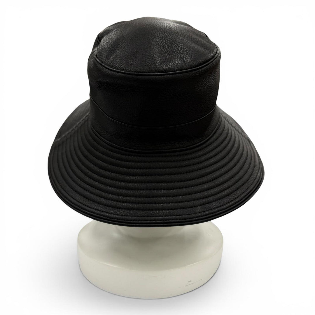Excellent HERMES hat Deerskin Bucket Hat black Deerskin Women 56