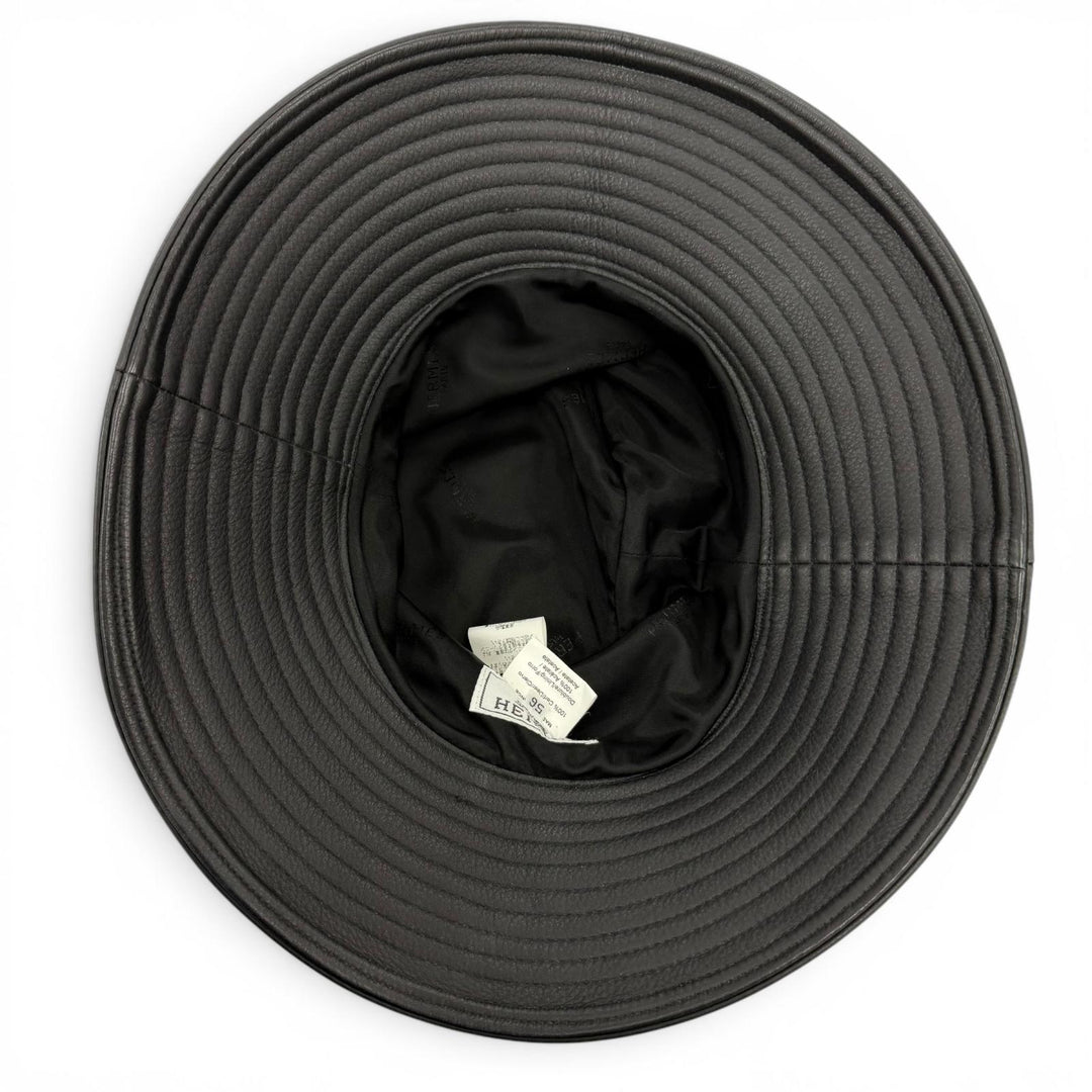 Excellent HERMES hat Deerskin Bucket Hat black Deerskin Women 56