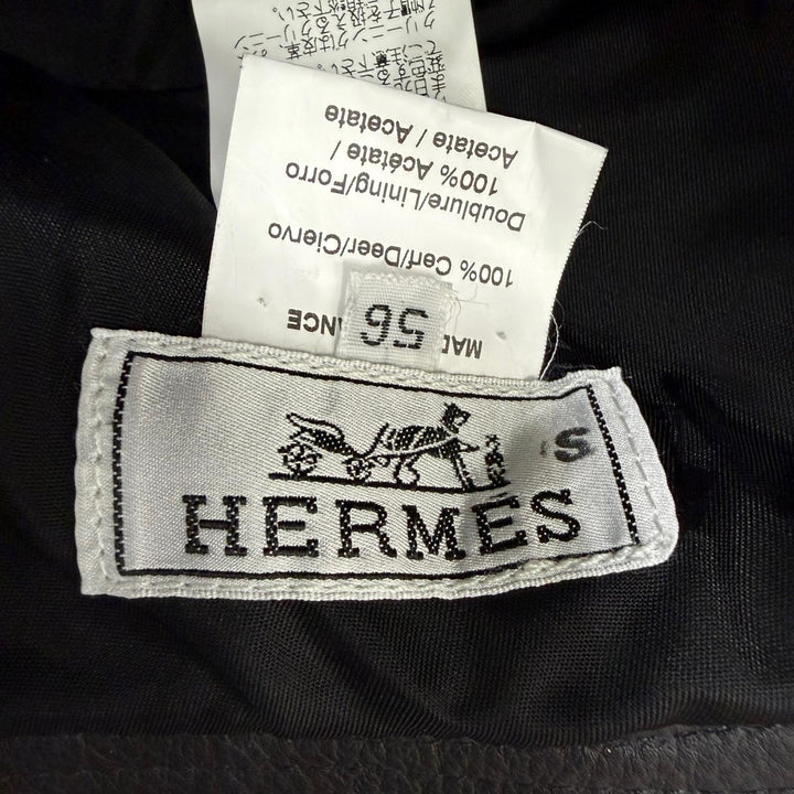 Excellent HERMES hat Deerskin Bucket Hat black Deerskin Women 56