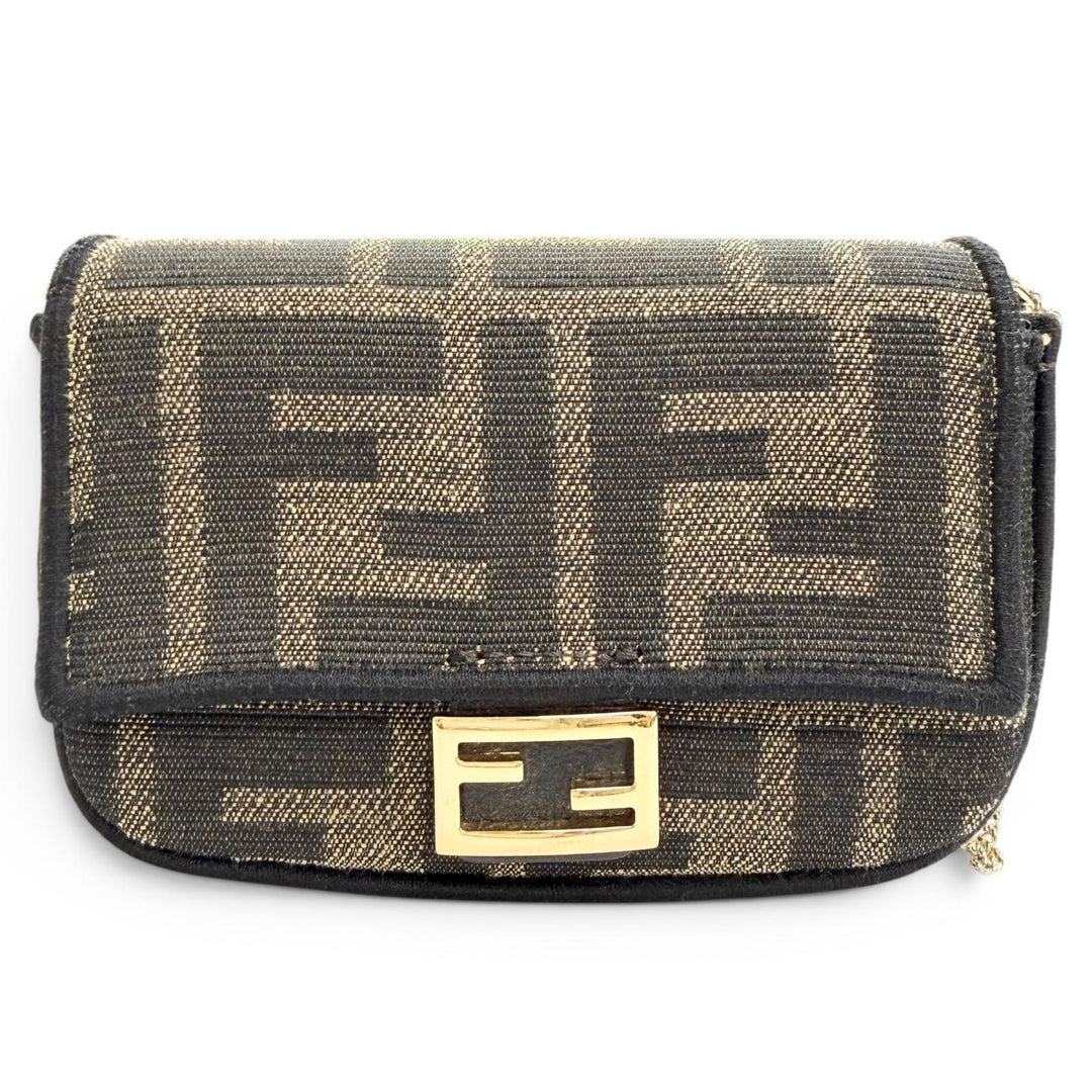 Great FENDI Nano bucket FF Logo Metal Zucca Pattern 2-Way Chain Shoulder Pouch