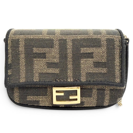 Great FENDI Nano bucket FF Logo Metal Zucca Pattern 2-Way Chain Shoulder Pouch